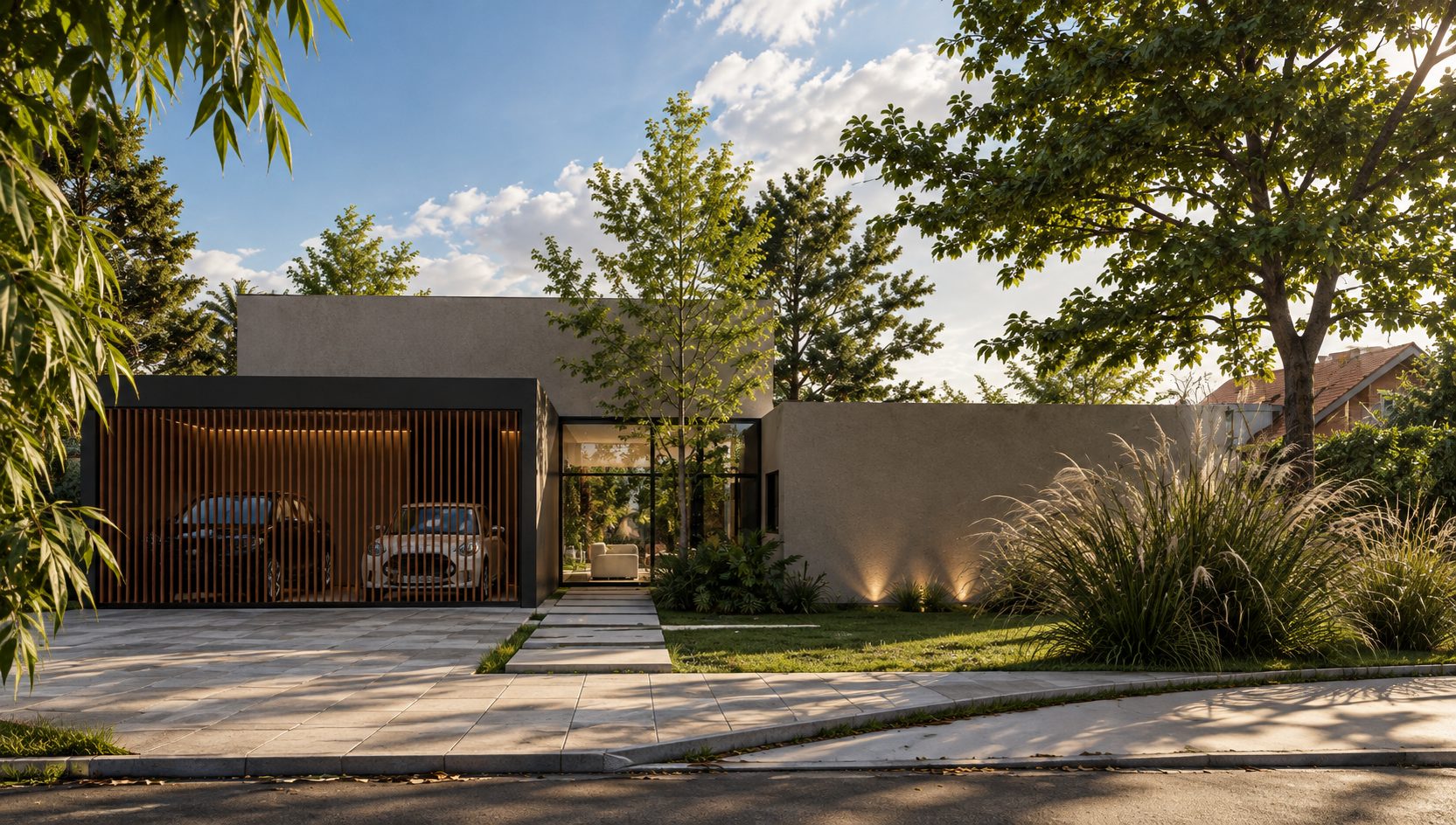 Casa Merli — Acceso y cochera, vista diurna