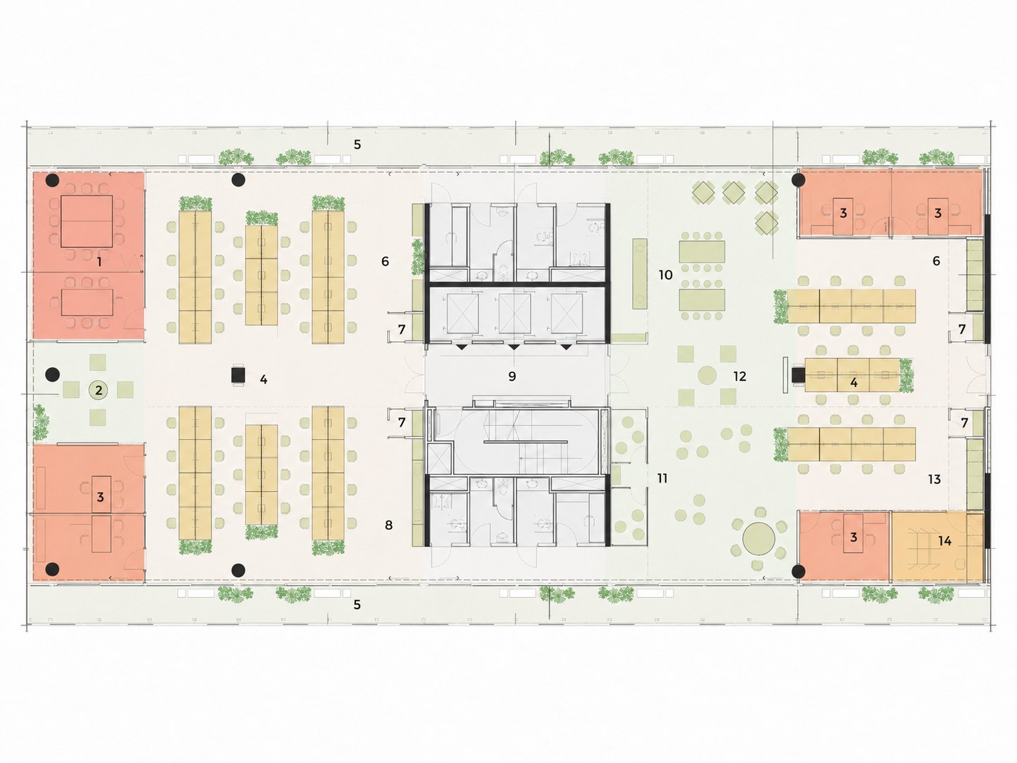 Oficinas Robinson — Planta, organización funcional